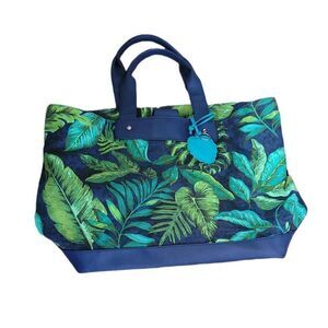 JoAnn Fabric Green Blue Tropical Leaf Canvas Tote